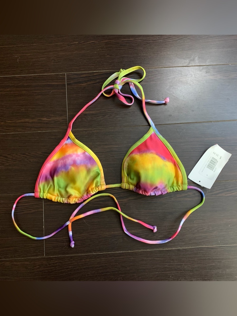 NWT Bikini Bay Rainbow Tie-Dye Triangle Bikini Top
